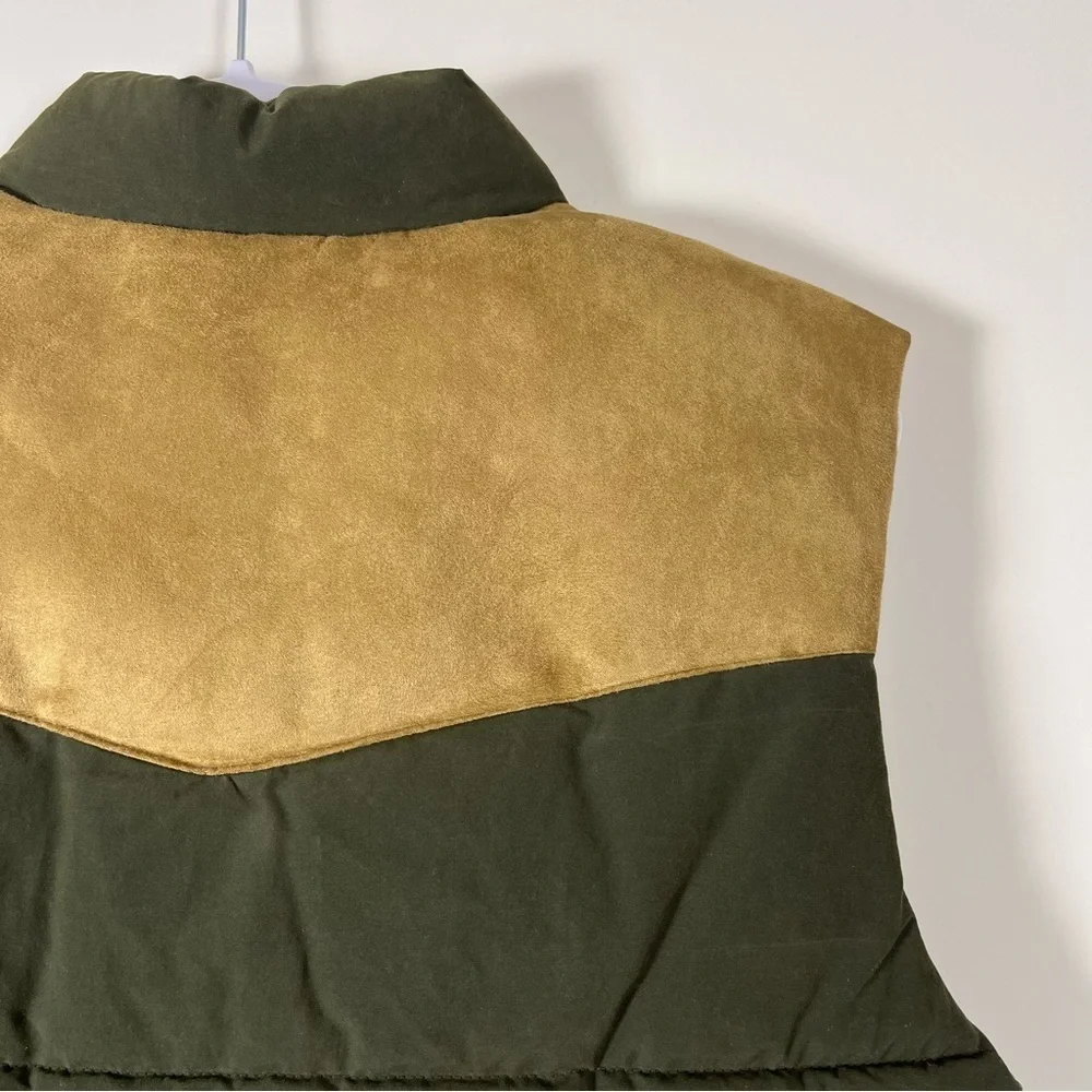 NWT Banana Republic Mens Puffer Vest Olive Green Tan Quilted Size XS Western